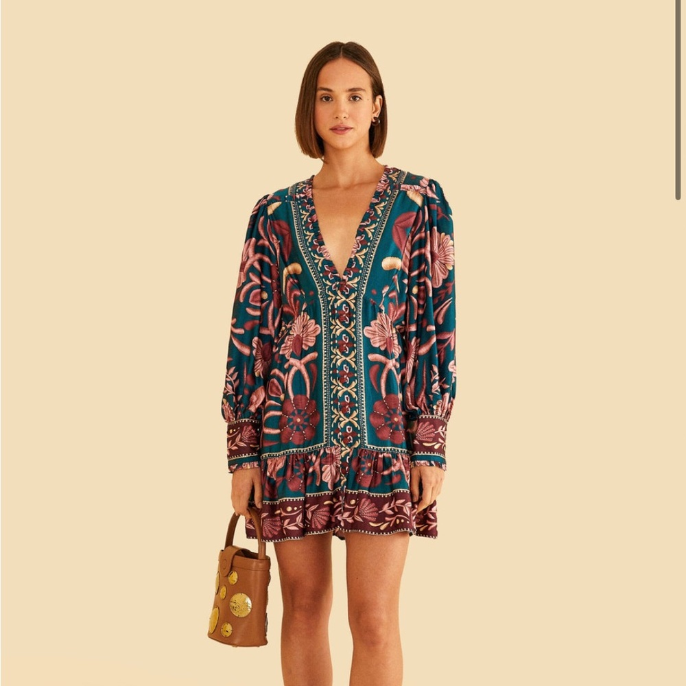 FARM Rio Floral Dress in Teal and Pink